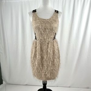 LeShop BLACK Fringe Dress in Tan size Small